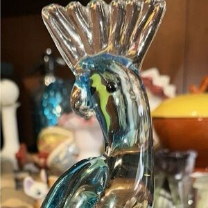 Murano Blue and Clear Glass Parrot Sculpture
